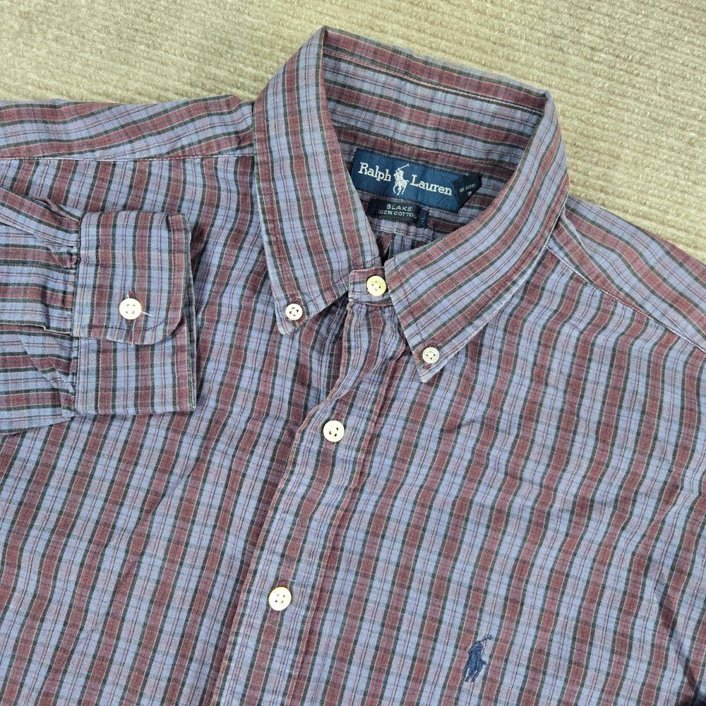 Ralph Lauren Mens M Purple Plaid Blake 100% Cotton Button Down Shirt